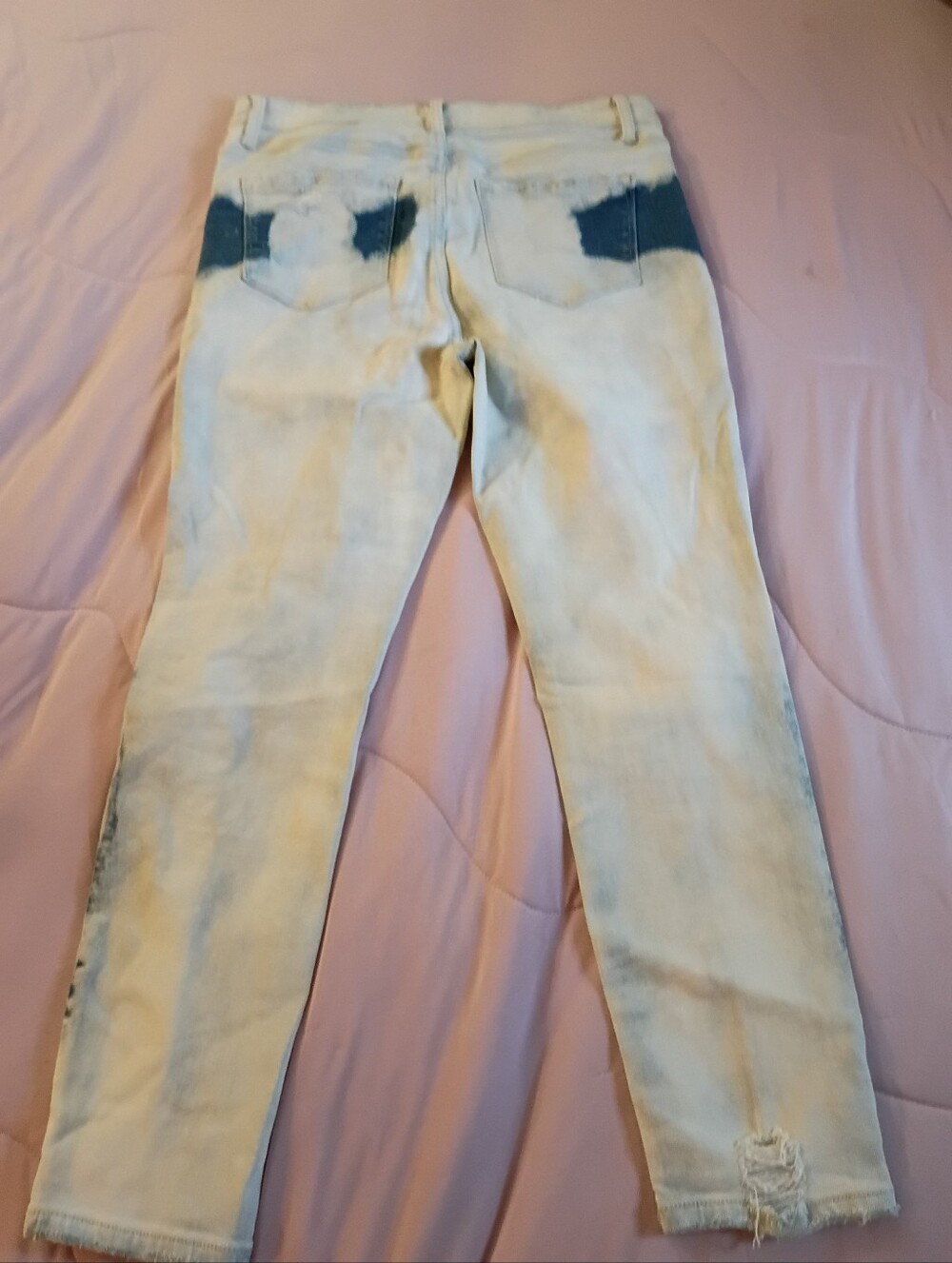 Flying Monkey Distressed Blue And White Tie Dye Jeans.